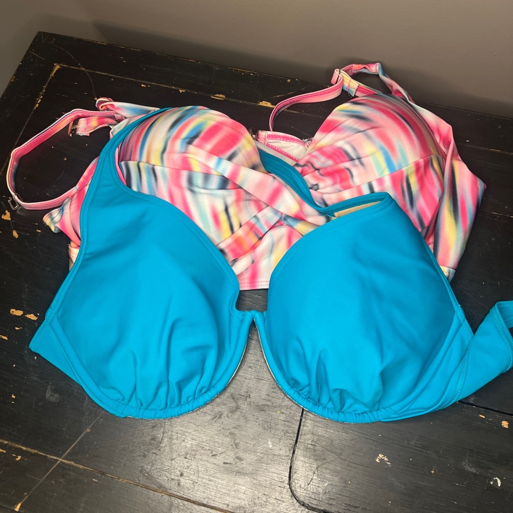 Victoria's Secret Multicolor Bikini Top with Blue and Gold Accents